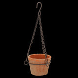 Aged terracotta hanging pot (12 x 8cm) with rustic finish, drainage hole, and hook for indoor or outdoor plants.