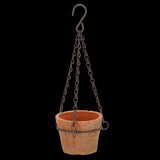 Handcrafted aged terracotta hanging pot (12 x 8cm) with drainage hole, perfect for small plants and rustic decor.