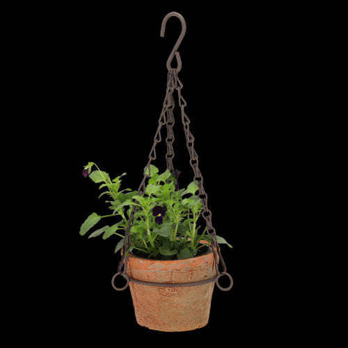 Aged terracotta hanging pot (12 x 8cm) with drainage hole; perfect for small plants and rustic home decor.