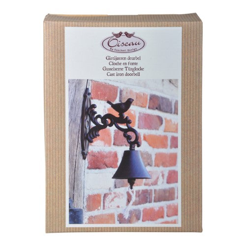 Rustic 24cm cast iron doorbell featuring a charming bird design, perfect for welcoming guests with style.