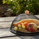 Black mesh food cover with beech wood handle, 30 x 16cm, protects food from insects, perfect for outdoor dining.