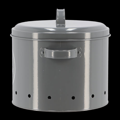 Charcoal potato storage tin with ventilation holes, charming design, 5.94L capacity, ideal for keeping potatoes fresh.