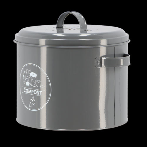 Stylish charcoal compost bin with active carbon filter, ideal for kitchen waste collection and odor control, 27 x 23 x 21cm.