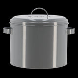 Stylish charcoal storage tin composter (27x23x21cm) with odor-filtering lid and ventilation for easy kitchen composting.