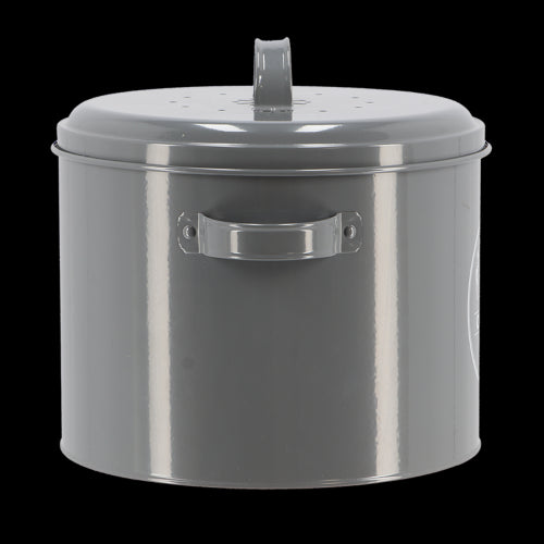 Stylish charcoal storage tin composter, perfect for kitchen waste with odor filter and easy-clean design, 27 x 23 x 21cm.