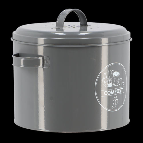 Stylish charcoal storage tin composter for kitchen waste, featuring an odor-filtering lid and easy-clean design, 27x23x21cm.