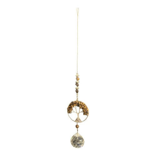 Crystal Tree of Life featuring Tiger Eye beads and a 30mm aurora crystal ball, promoting grounding and positive energy.
