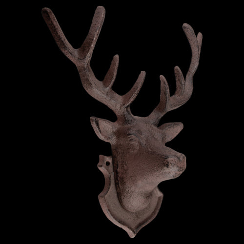 Rustic cast iron deer wall decoration, measuring 22 x 10 x 26cm, ideal for enhancing nature-inspired home decor.