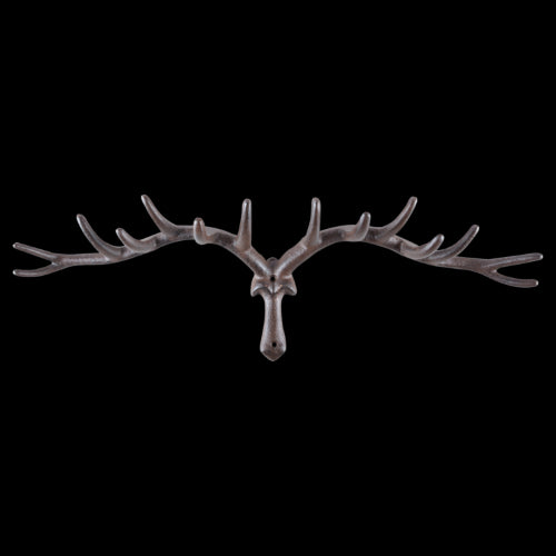 Large cast iron antler hook, 64x13x20cm, combines rustic charm with functionality for stylish coat and bag storage.