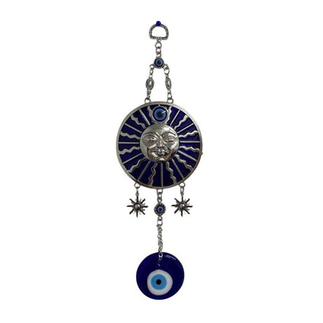 Vibrant Evil Eye Sun charm, 28 cm glass talisman for spiritual protection and deflecting negativity, ideal for home decor.