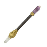 Ebony Sceptre featuring amethyst and rock quartz, measuring 27 cm, perfect for meditation and spiritual healing.