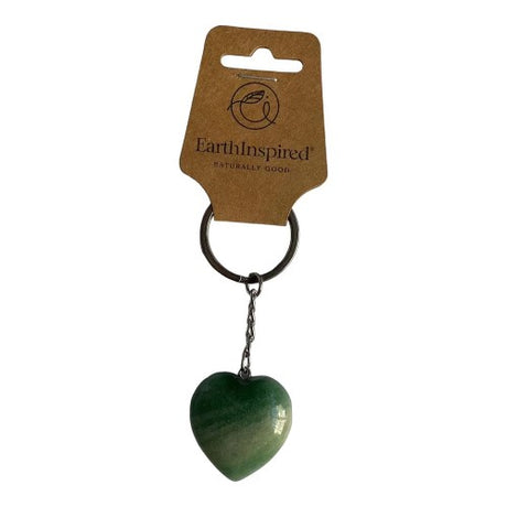 A set of 3 heart-shaped green aventurine keyrings on stainless steel, promoting positivity and unique charm.