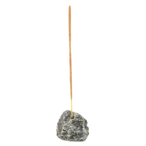Natural Labradorite Incense Holder showcasing unique green-grey hues, ideal for relaxation and meditation with incense sticks.