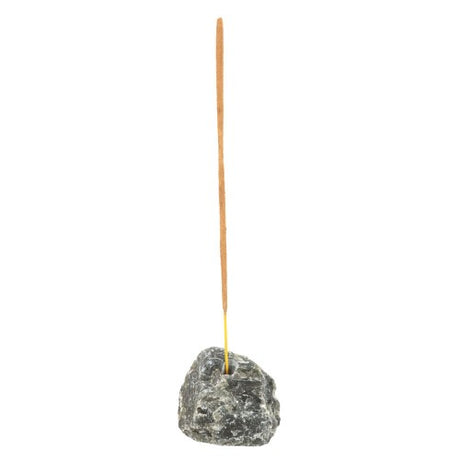 Natural Labradorite Incense Holder showcasing unique green-grey hues, ideal for relaxation and meditation with incense sticks.