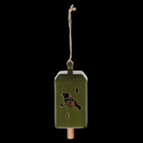 Set of 3 green wind chimes made of ceramic and pinwood, creating soothing melodies in outdoor spaces.