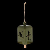 Set of 3 green ceramic wind chimes (11 x 11 x 24cm) creating soothing melodies for tranquil outdoor spaces.