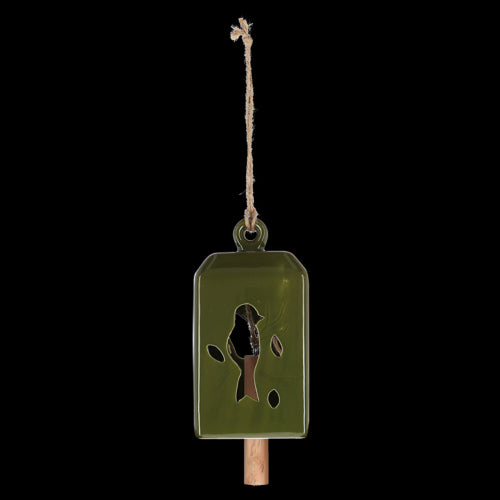 Set of 3 green ceramic wind chimes, 11x11x24cm, creating soothing melodies outdoors for a tranquil ambiance.