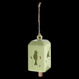 Set of 3 green wind chimes, 11 x 11 x 24cm, made of ceramic and pinwood, creating soothing melodies outdoors.