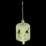 Set of 3 green wind chimes, 11 x 11 x 24cm, crafted from ceramic and pinwood for soothing sounds in outdoor spaces.