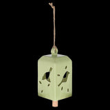 Set of 3 green ceramic and pinwood wind chimes, each 11x11x24cm, creating soothing melodies in outdoor spaces.