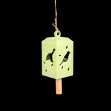 Set of 3 assorted green wind chimes, 11x11x24cm, crafted from ceramic and pinwood, creating soothing melodies outdoors.