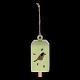 Set of 3 green wind chimes, 11x11x24cm, crafted from ceramic and pinwood, creating soothing melodies in outdoor spaces.