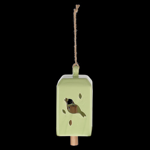 Set of 3 assorted green wind chimes crafted from ceramic and pinwood, creating soothing melodies in your outdoor space.