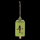 Set of 3 assorted green wind chimes made of ceramic and pinwood, creating soothing melodies for outdoor tranquility.