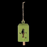 Set of 3 assorted green wind chimes made from ceramic and pinwood, creating soothing sounds for outdoor relaxation.