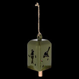 Serene green wind chime set of 3, 11x11x24cm, made of ceramic and pinwood, creating soothing melodies in any outdoor space.