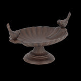 Bird bath with raised foot and two decorative birds, measuring 23 x 14 x 13cm, ideal for attracting and feeding wild birds.