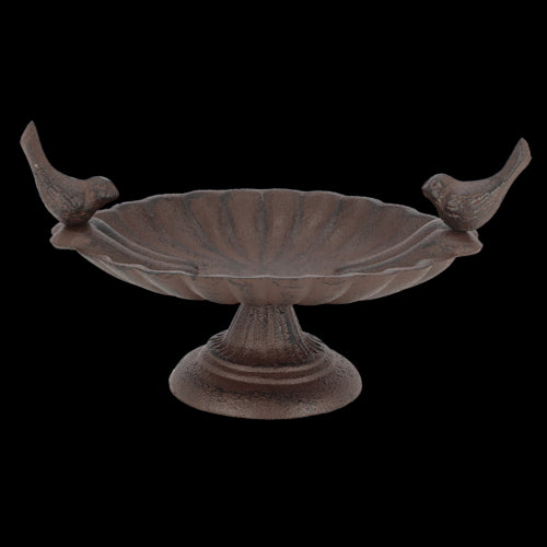 Elegant bird bath on foot featuring two perched birds, measuring 23 x 14 x 13cm, perfect for attracting feathered friends.