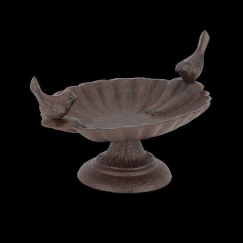 Decorative bird bath with two birds on the edge, 23 x 14 x 13cm, ideal for attracting birds and serving as a feeding tray.