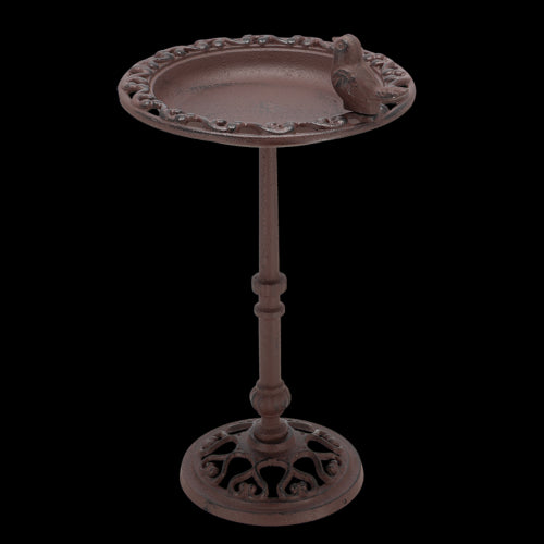 Elegant 39cm bird bath on pole with split bowl for water and feed, designed to attract and support garden birds.