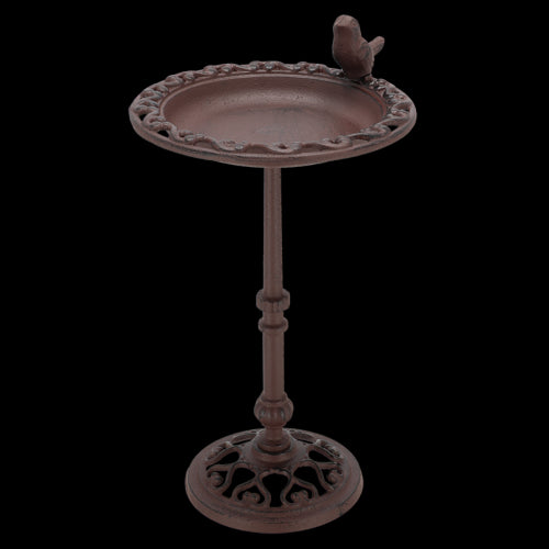 Elegant 39cm bird bath on pole with split bowl for water and feed, featuring a stable design for attracting garden birds.