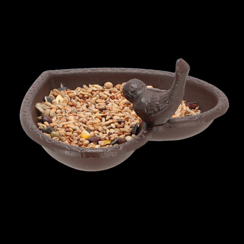 Set of 2 heart-shaped cast iron bird feeders and baths, 17cm, perfect for attracting birds to your garden.