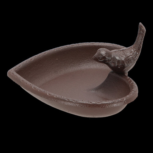 Set of 2 heart-shaped cast iron bird feeders/baths, 17 cm, perfect for attracting various birds to your garden.