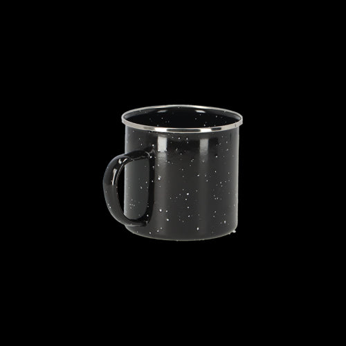 Stylish enamel mug with a vintage design, perfect for camping, coffee, and tea; durable and compact at 13x10x9cm.