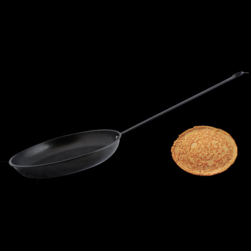 BBQ Pancake Pan (77cm) with long handle for safe outdoor cooking, featuring a hanging hole for convenient storage.