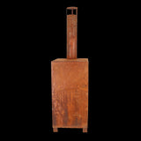 Rust patio heater with integrated pizza oven, ideal for warmth and cooking in outdoor spaces, featuring a rustic design.