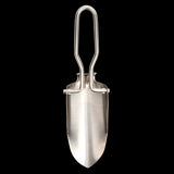 Compact foldable hand shovel made of stainless steel, ideal for small potting jobs and easy storage.