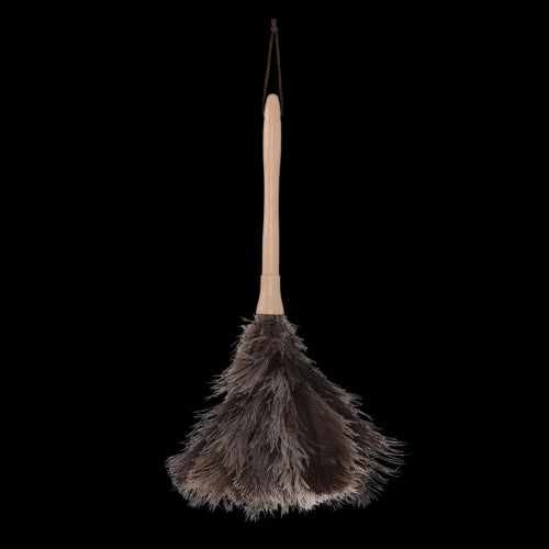 Lightweight feather duster with real ostrich feathers and a beech wood handle, perfect for gentle and effective dusting.