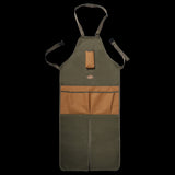 Stylish garden apron with split, adjustable straps, spacious pockets for tools, and extra knee protection for comfort.