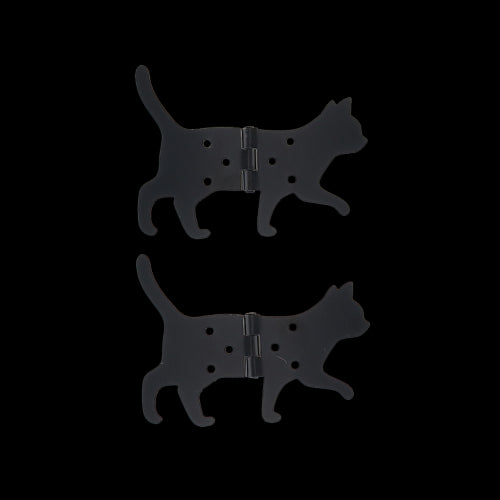 Whimsical cat-shaped iron hinges, 12x10cm, ideal for stylish door connections, set of 2 assorted designs.