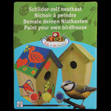 DIY wooden birdhouse kit with paint, ideal for small birds like the Eurasian blue tit; features easy access for cleaning.