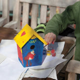 DIY wooden birdhouse kit for small birds, includes three paint colors, measuring 14 x 11 x 20cm, perfect for garden creativity.