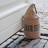 Stylish fabric doorstop bag with metal ring, 13 x 28 cm, prevents door slamming without scratching surfaces.