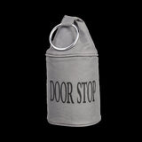 Set of 4 black and grey doorstop bags with large metal rings, stylishly preventing door slams in modern spaces.