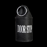 Set of 4 stylish Black/Grey doorstops with metal rings, measuring 28cm, designed to prevent door slamming and protect floors.