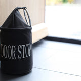 Stylish black/grey doorstop bags with metal rings, 28cm, set of 4, perfect for preventing door slams and protecting floors.